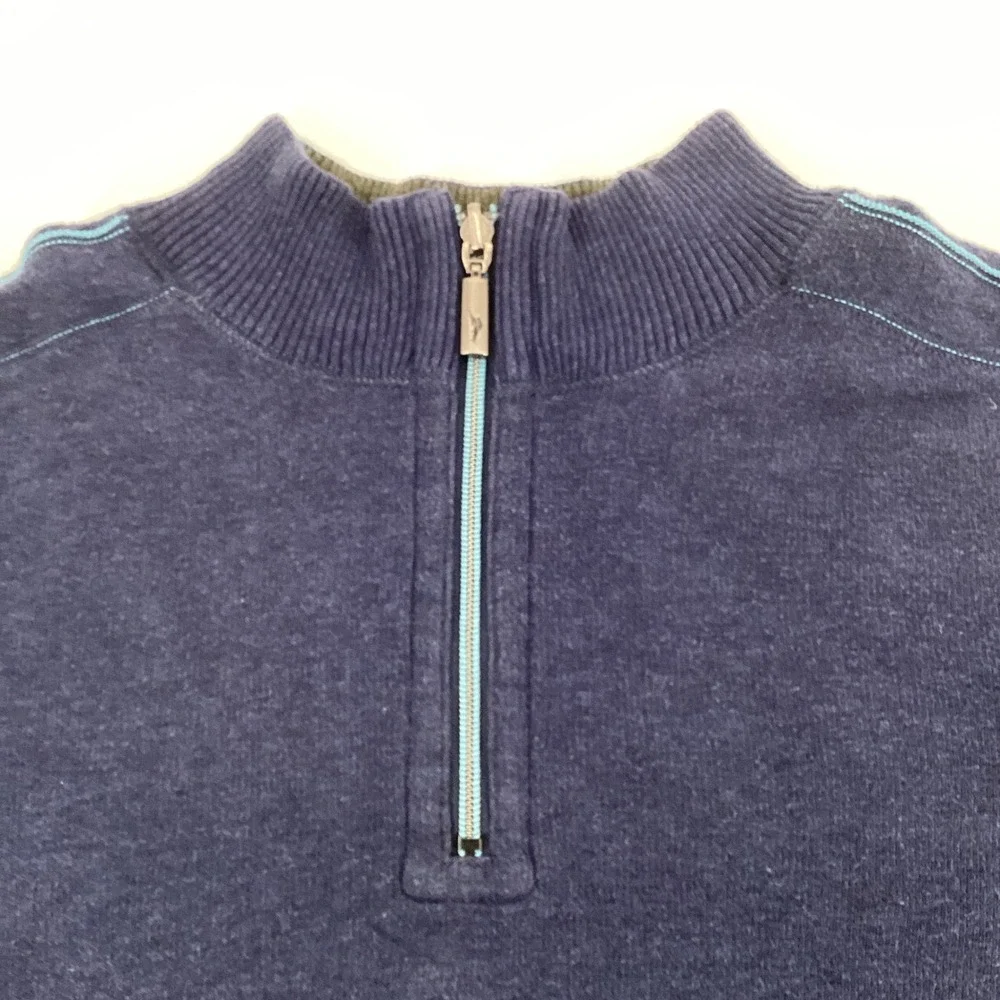 Tommy Bahama Reversible Quarter Zip Sweater Men XL Navy Blue Olive 100% Cotton